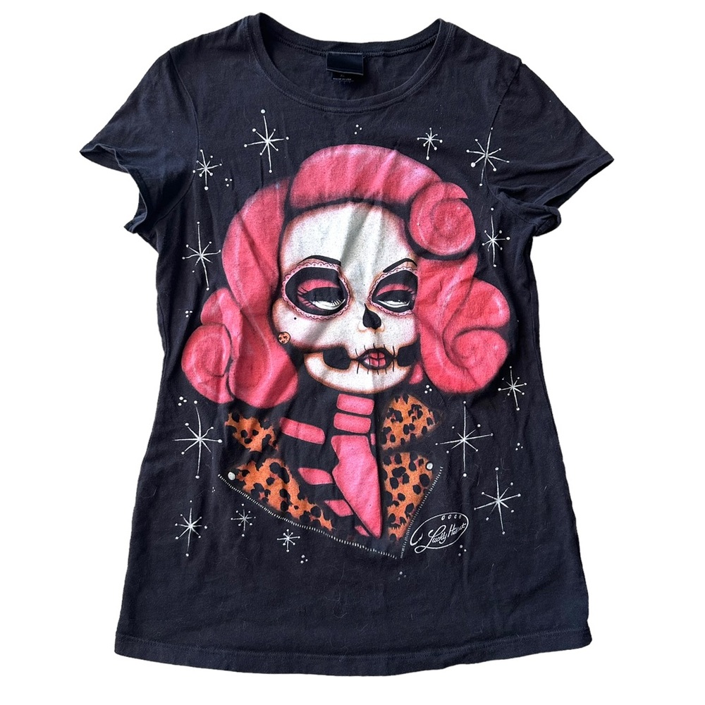 Barbie skeleton art t-shirt by artist Lucky Hellkat Large